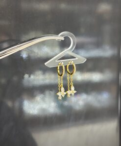 Kelebek Taşlı Sallantalı Gold Küpe