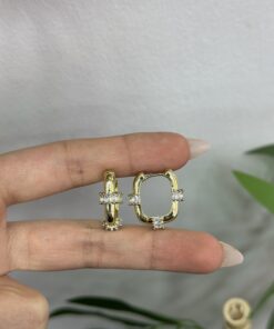Kare Taşlı Gold Küpe