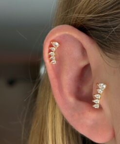 Sıralı Taşlı Gold Çelik Piercing