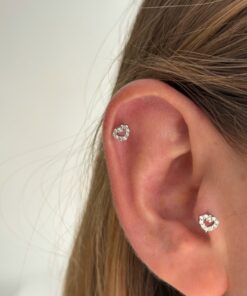 Taşlı Silver Kalp Çelik Piercing