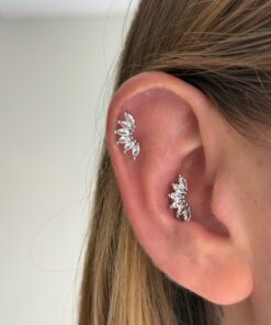 Full Taşlı Yaprak Silver Çelik Piercing