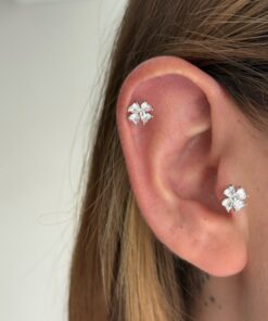 Taşlı Çiçek Silver Çelik Piercing