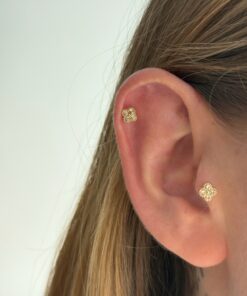 Taşlı Yonca Gold Çelik Piercing