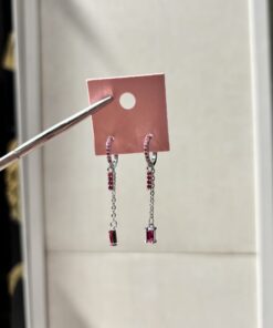 Pembe Kare Taşlı Sallantılı Küpe