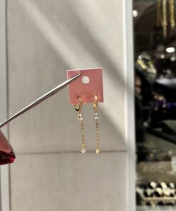Taşlı Gold Sallantılı Küpe
