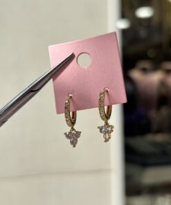 Üç Taşlı Gold Halka Küpe