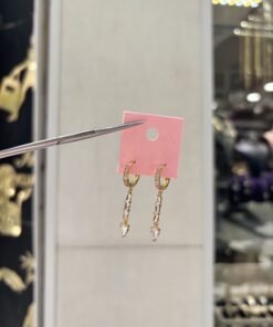 Taşlı Sallantılı Gold Küpe
