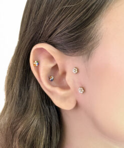 Çok Renkli Çiçek Model Titanyum Piercing