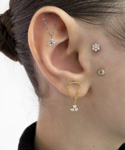 3 Taş Sallanıtılı Hidden Helix Piercing