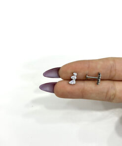 3 Damla Taşlı Titanyum Piercing - Silver