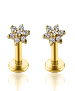 Yıldızlı Çiçek  Gold Titanyum Piercing