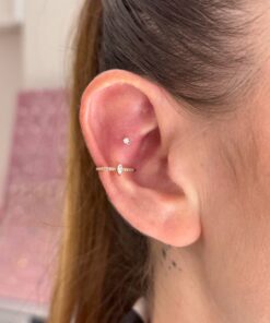 Damla Taşlı Tam Tur Gold Titanyum Halka Piercing