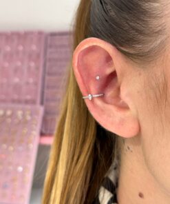 Damla Taşlı Tam Tur Gold Titanyum Halka Piercing - silver