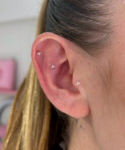 Minimal 3 Taşlı Gold Titanyum Piercing