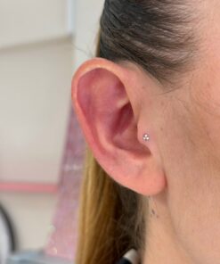 Minimal 3 Taşlı Gold Titanyum Piercing - silver