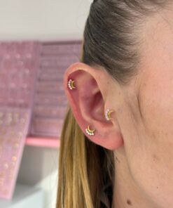Taşlı Hilal Gold Titanyum Piercing