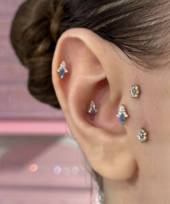 Mavi Taşlı Gold Titanyum Piercing