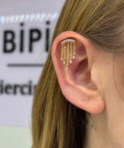 Sallantılı Taşlı Gold Çelik Piercing