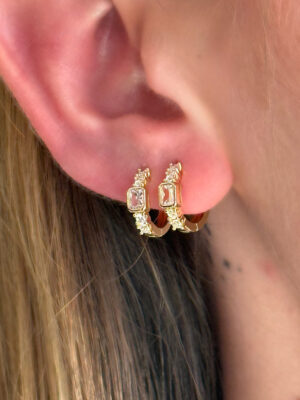 Kare Taşlı Halka Küpe