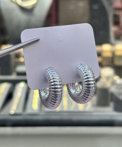 Çizgili Halka Silver Küpe