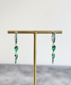 Silver Yeşil Damla Taşlı Sallantılı Küpe