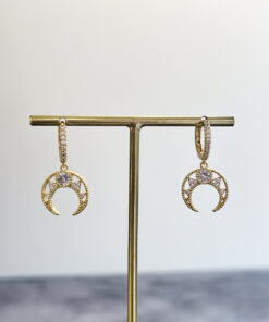 Taş Detaylı Ay Sallantılı Küpe