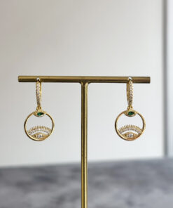 Yeşil Taş Detaylı Sallantılı Küpe