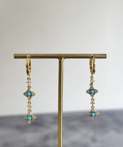 Mavi Taşlı Vintage Sallantılı Küpe