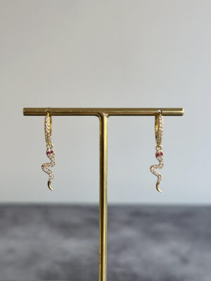 Yılan Pembe Detaylı Sallantılı Küpe