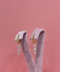 3 Taş Çelik Gold Küpe