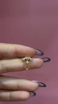 Zincir Tek Taş Gold Çelik Piercing