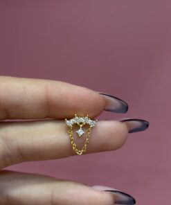 Zincir Tek Taş Gold Çelik Piercing
