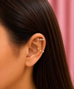 Üçlü Taşlı Zincir Hidden Helix Gold Piercing