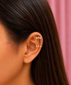 Üçlü Işıltılı Zincir Hidden Helix Gold Piercing