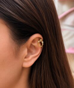 Üçlü Taşlı Zincirli Minimal Hidden Helix Gold Piercing