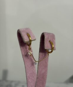 2’li 3 Taş Zincirli Gold Küpe