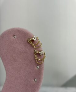 4 Yaprak Zincirli Halka Gold Piercing