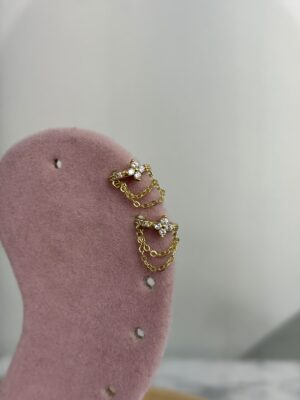 4 Yaprak Zincirli Halka Gold Piercing