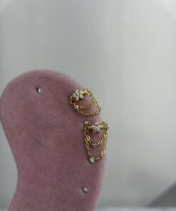 Çiçek Figürlü Zincirli Halka Gold Piercing