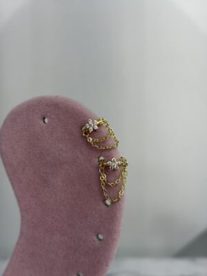Çiçek Figürlü Zincirli Halka Gold Piercing