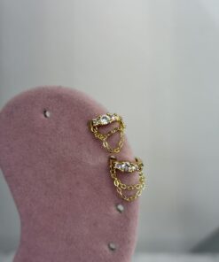 Tek Taş Zincirli Halka Gold Piercing