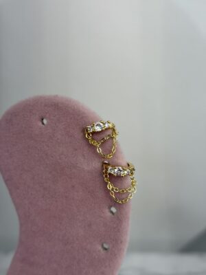 Tek Taş Zincirli Halka Gold Piercing