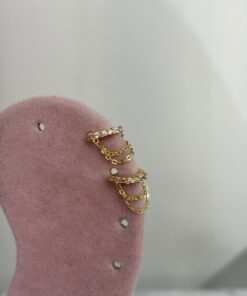 Baget Taşlı Zincirli Halka Gold Piercing