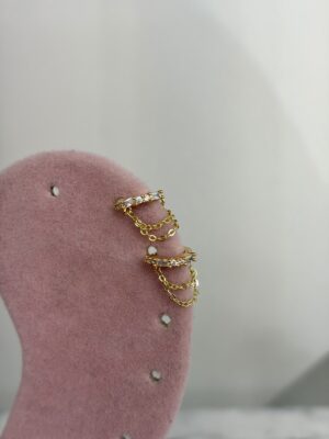 Baget Taşlı Zincirli Halka Gold Piercing
